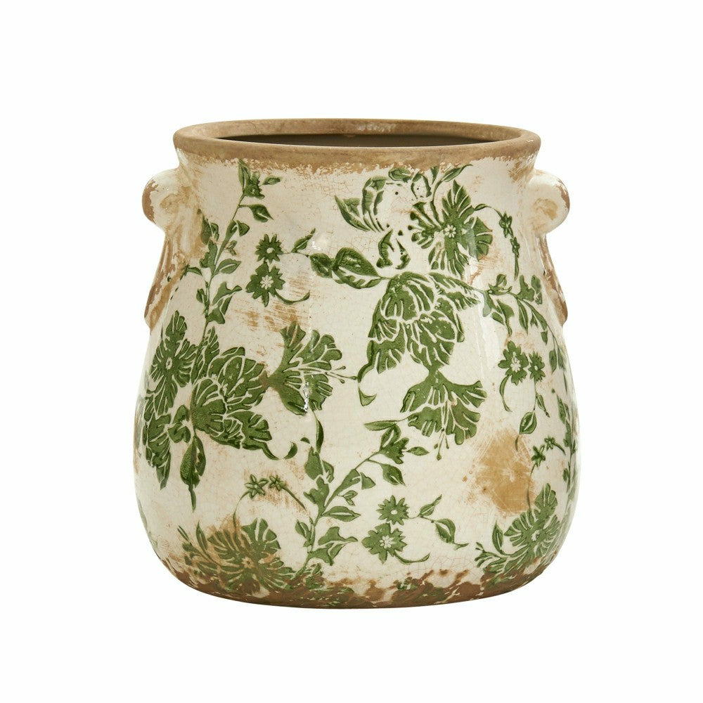 6.5” Tuscan Ceramic Green Scroll Planter | Plow & Hearth