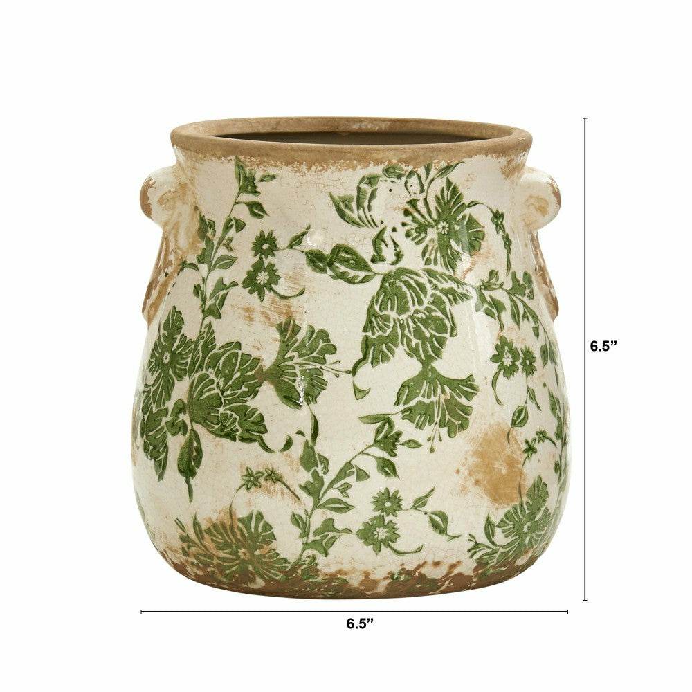 6.5” Tuscan Ceramic Green Scroll Planter | Plow & Hearth