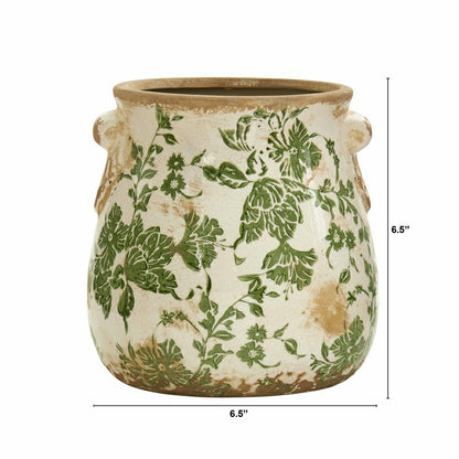 6.5” Tuscan Ceramic Green Scroll Planter | Plow & Hearth