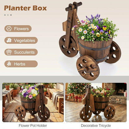 Rustic Wood Tricycle Planter | Plow & Hearth
