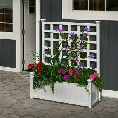White Vinyl Garden Planter Box with Trellis | Plow & Hearth