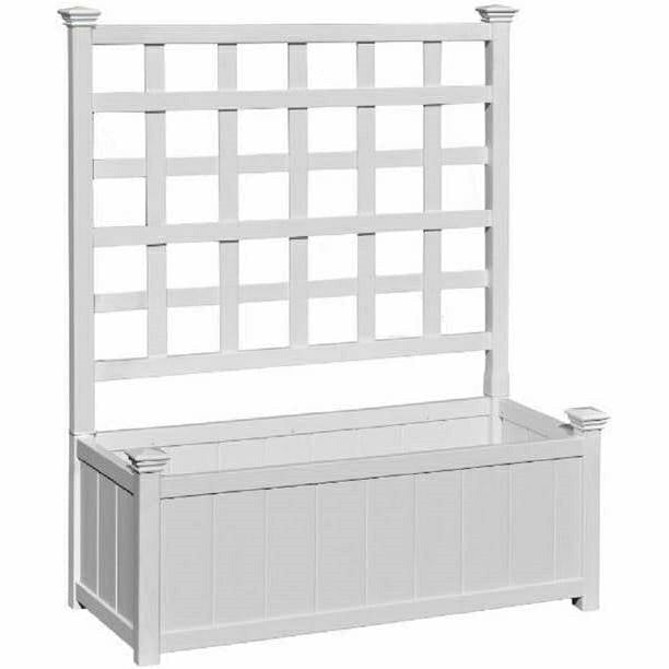 White Vinyl Garden Planter Box with Trellis | Plow & Hearth
