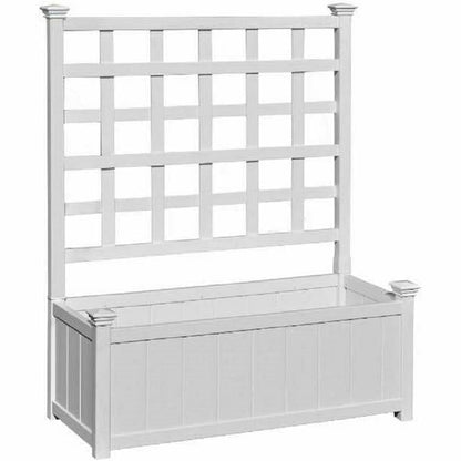 White Vinyl Garden Planter Box with Trellis | Plow & Hearth