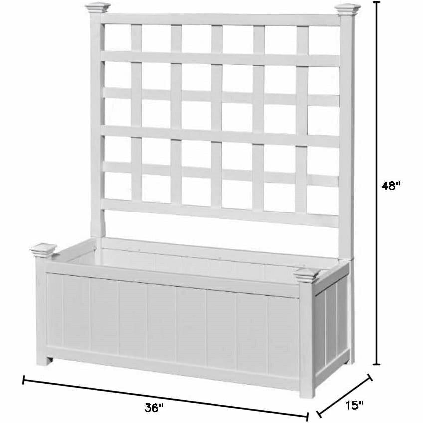 White Vinyl Garden Planter Box with Trellis | Plow & Hearth