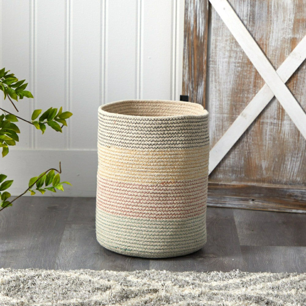 12” Handmade Natural Cotton Multicolored Woven Planter | Plow & Hearth
