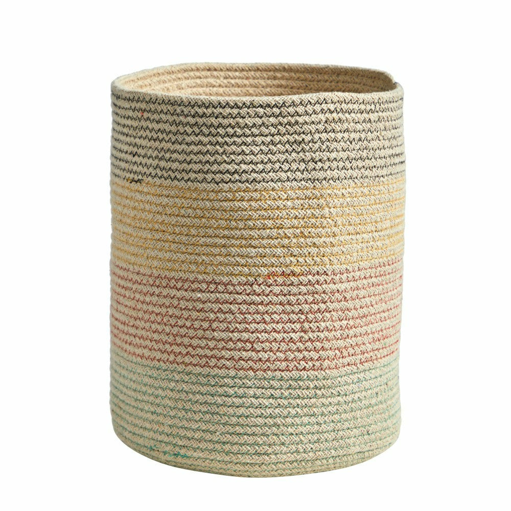 12” Handmade Natural Cotton Multicolored Woven Planter | Plow & Hearth