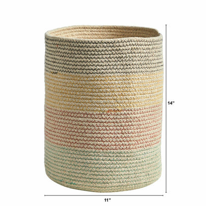 12” Handmade Natural Cotton Multicolored Woven Planter | Plow & Hearth