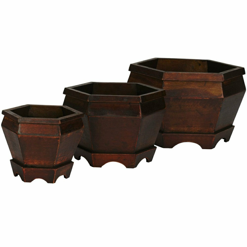 Wooden Hexagon Decorative Planter (Set of 3) | Plow & Hearth