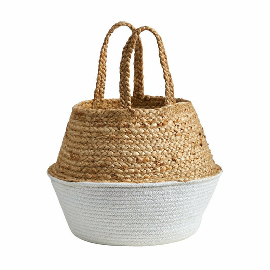 14” Boho Chic Handmade Cotton & Jute White Woven Planter | Plow & Hearth