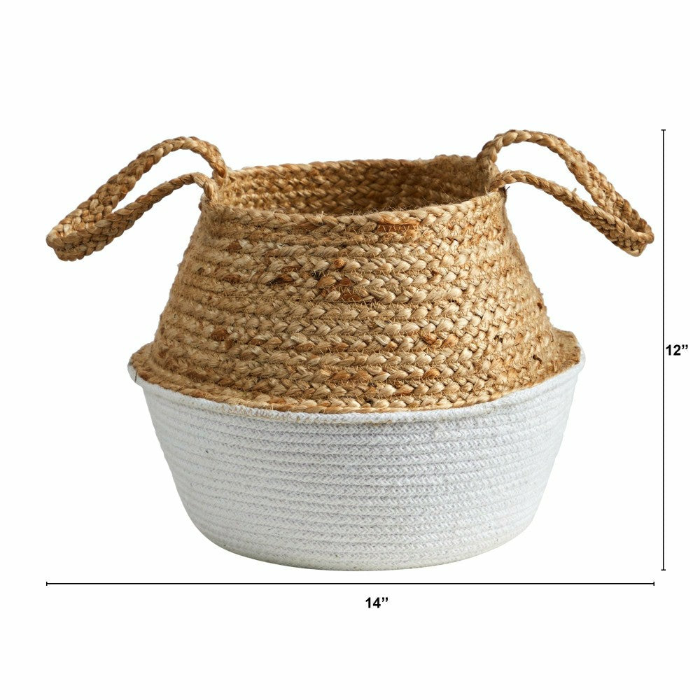 14” Boho Chic Handmade Cotton & Jute White Woven Planter | Plow & Hearth