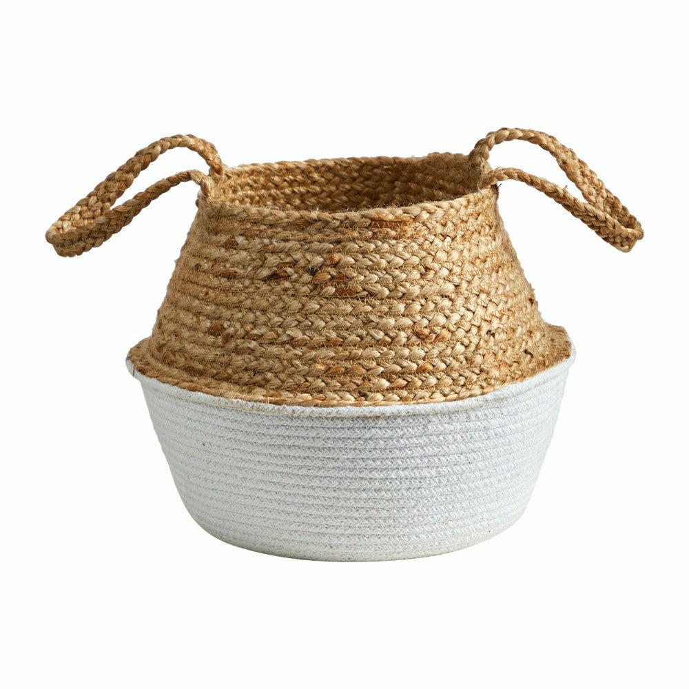14” Boho Chic Handmade Cotton & Jute White Woven Planter | Plow & Hearth