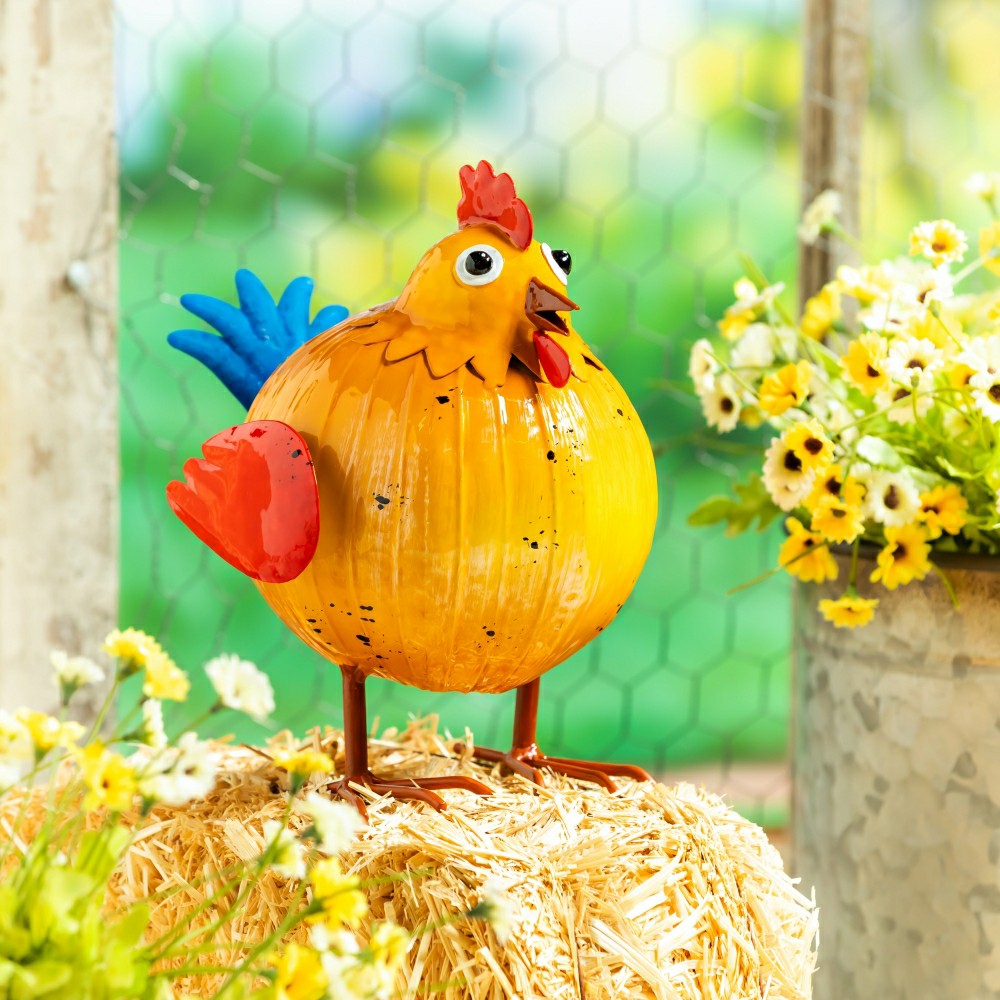 Metal Colorful Chicken Garden Statue | Plow & Hearth