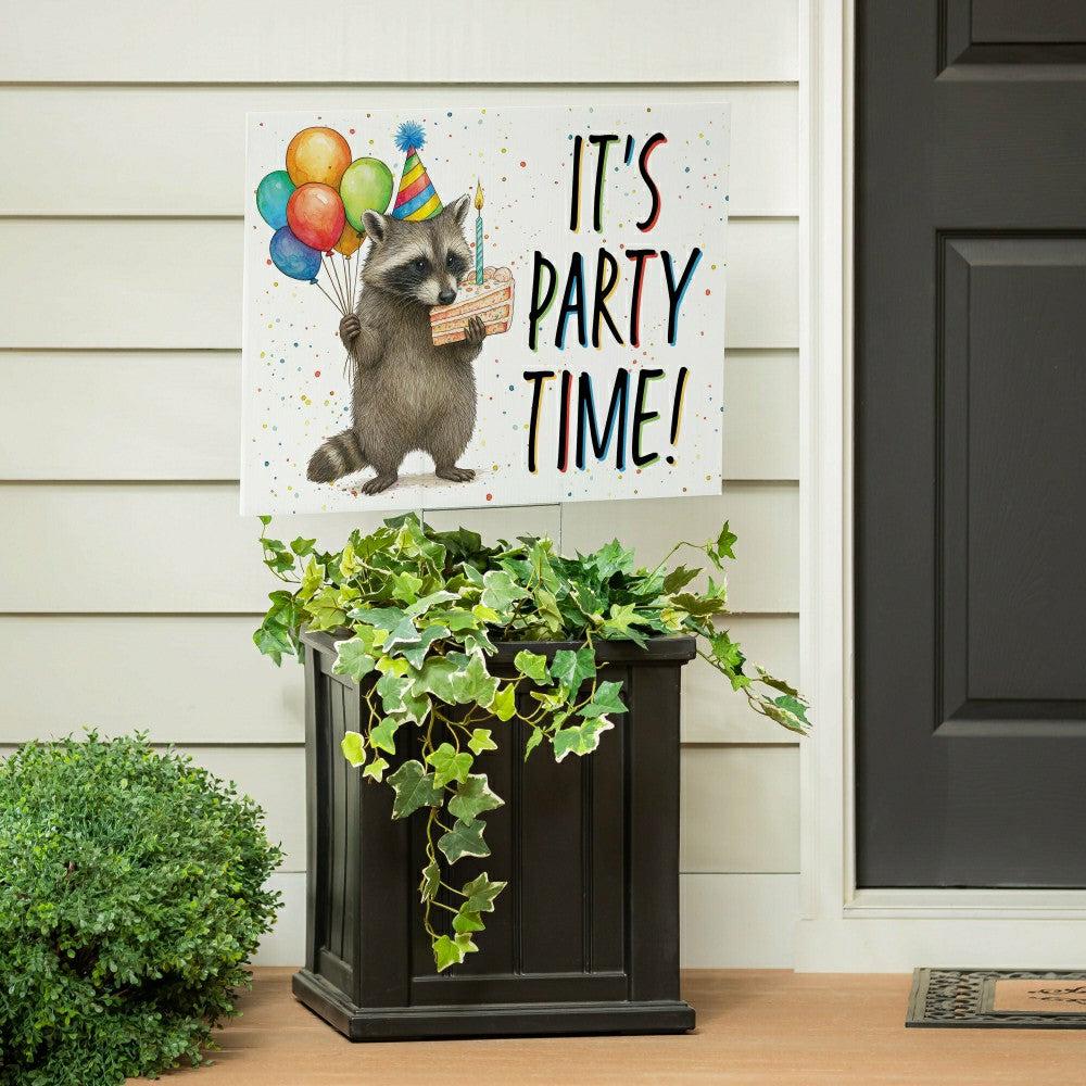 This Calls For Cake Yard Sign with H-Stake, "It‘s Party Time!", 24"x18 | Plow & Hearth
