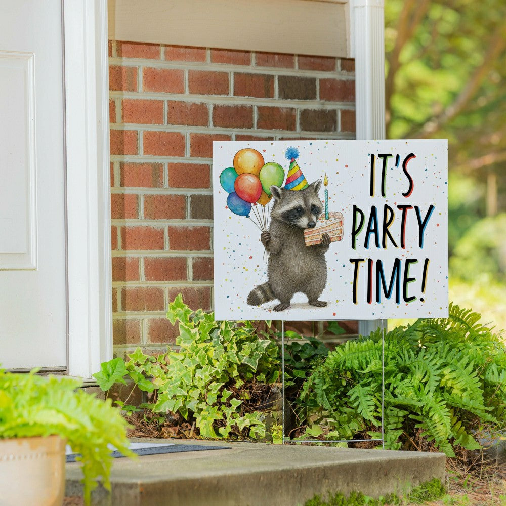 This Calls For Cake Yard Sign with H-Stake, "It‘s Party Time!", 24"x18 | Plow & Hearth