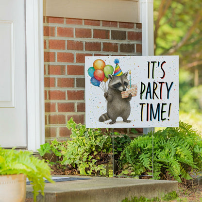 This Calls For Cake Yard Sign with H-Stake, "It‘s Party Time!", 24"x18 | Plow & Hearth