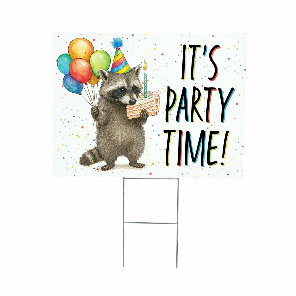 This Calls For Cake Yard Sign with H-Stake, "It‘s Party Time!", 24"x18 | Plow & Hearth