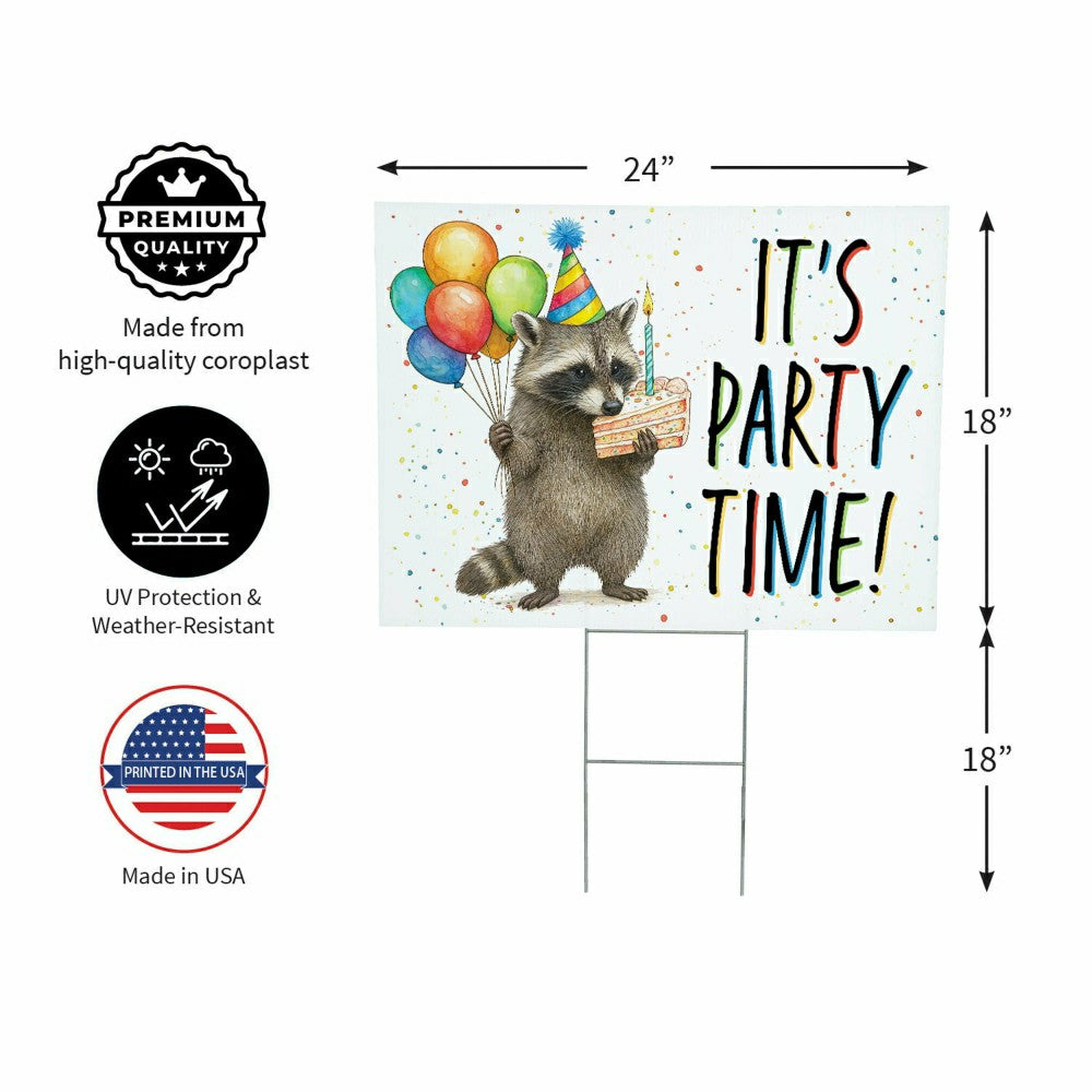 This Calls For Cake Yard Sign with H-Stake, "It‘s Party Time!", 24"x18 | Plow & Hearth