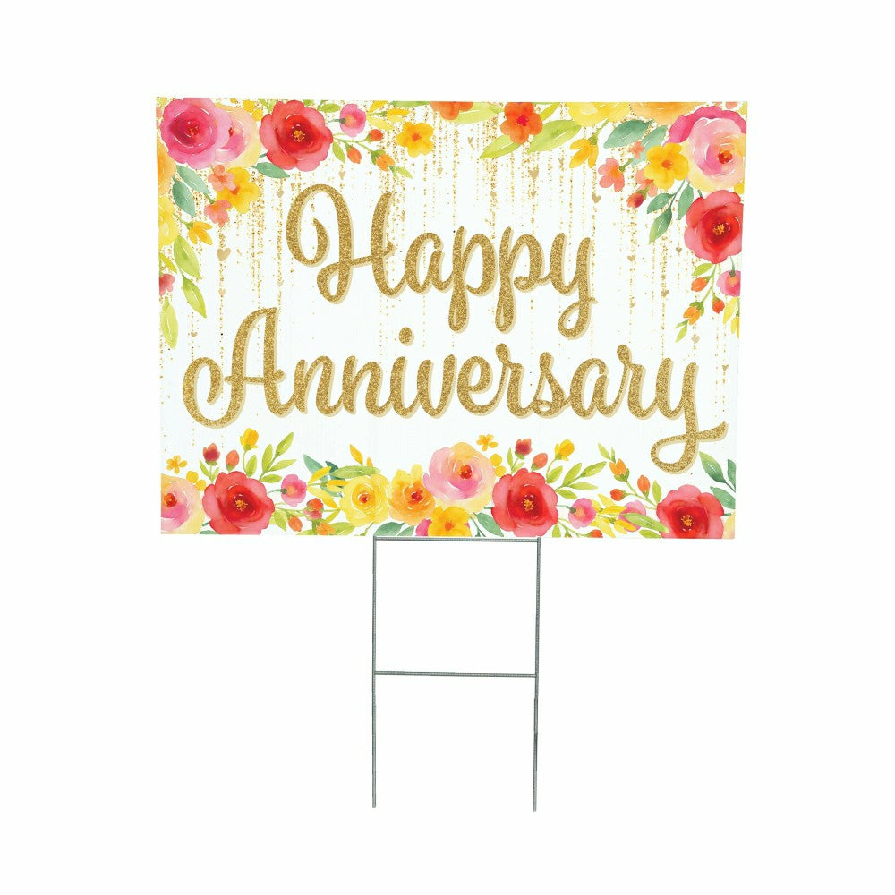 This Calls For Cake Yard Sign with H-Stake, "Happy Anniversary", 24"x1 | Plow & Hearth