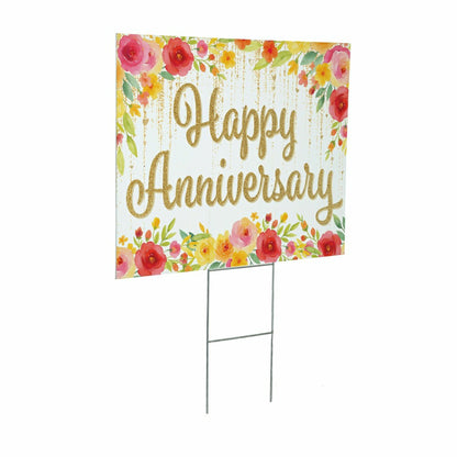 This Calls For Cake Yard Sign with H-Stake, "Happy Anniversary", 24"x1 | Plow & Hearth
