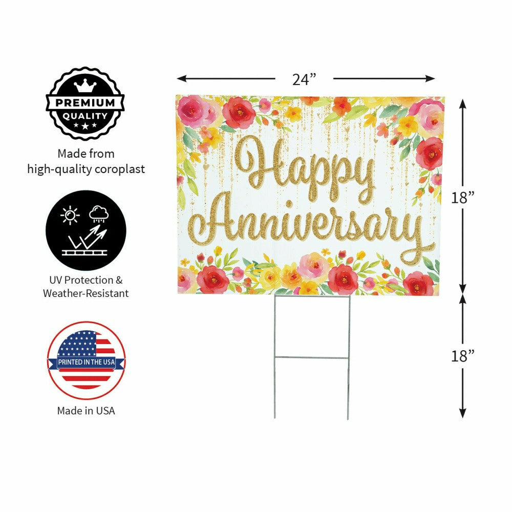 This Calls For Cake Yard Sign with H-Stake, "Happy Anniversary", 24"x1 | Plow & Hearth