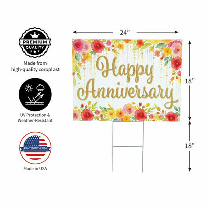 This Calls For Cake Yard Sign with H-Stake, "Happy Anniversary", 24"x1 | Plow & Hearth