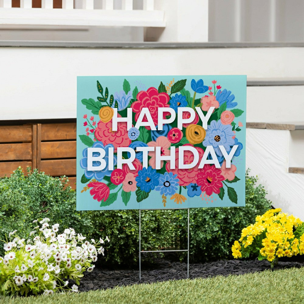 This Calls For Cake Yard Sign with H-Stake, "Happy Birthday", 24"x18" | Plow & Hearth