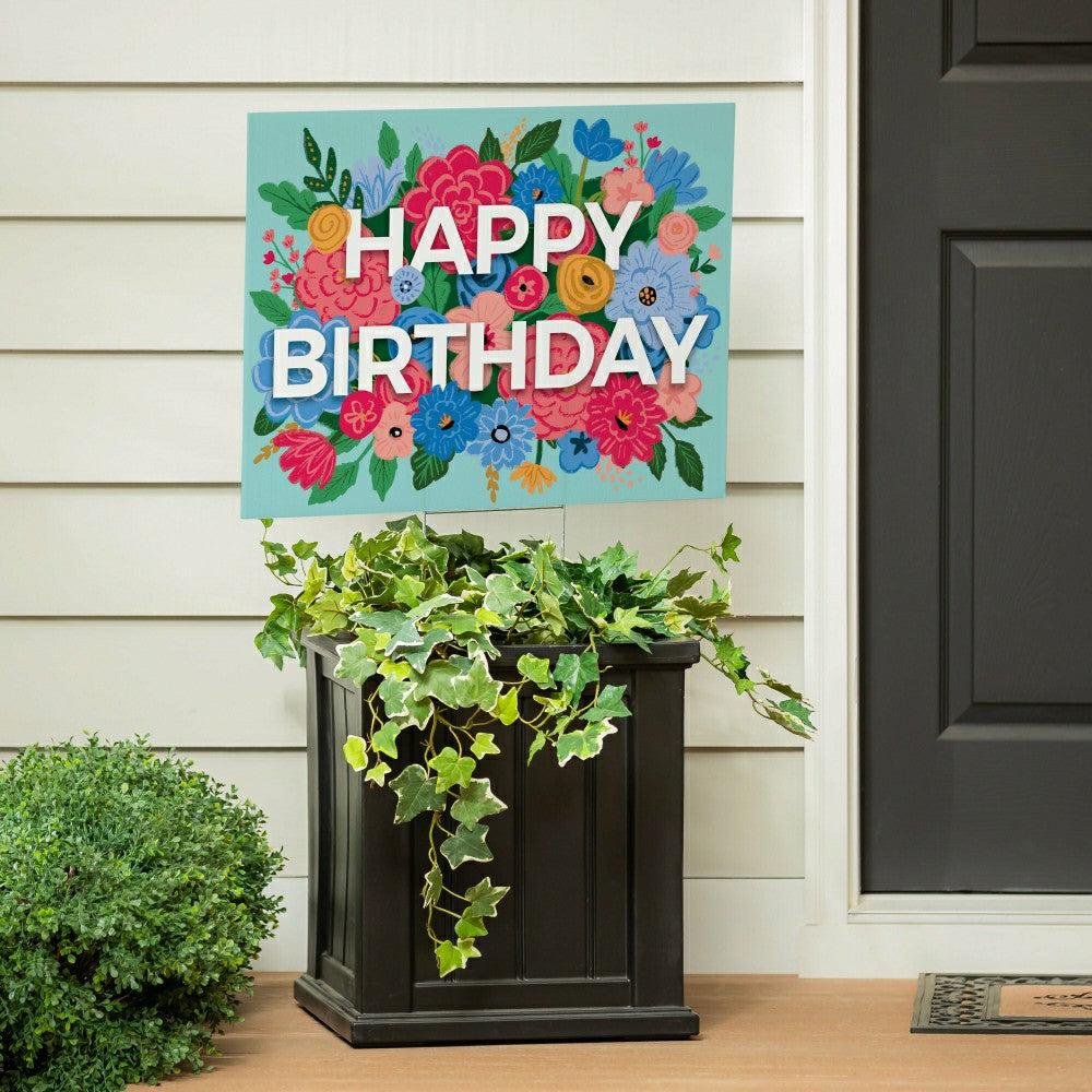 This Calls For Cake Yard Sign with H-Stake, "Happy Birthday", 24"x18" | Plow & Hearth