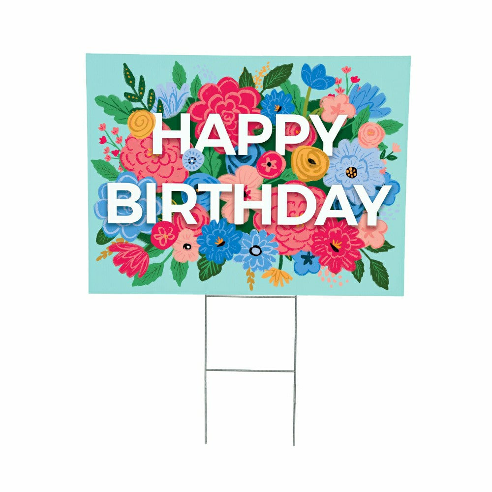 This Calls For Cake Yard Sign with H-Stake, "Happy Birthday", 24"x18" | Plow & Hearth