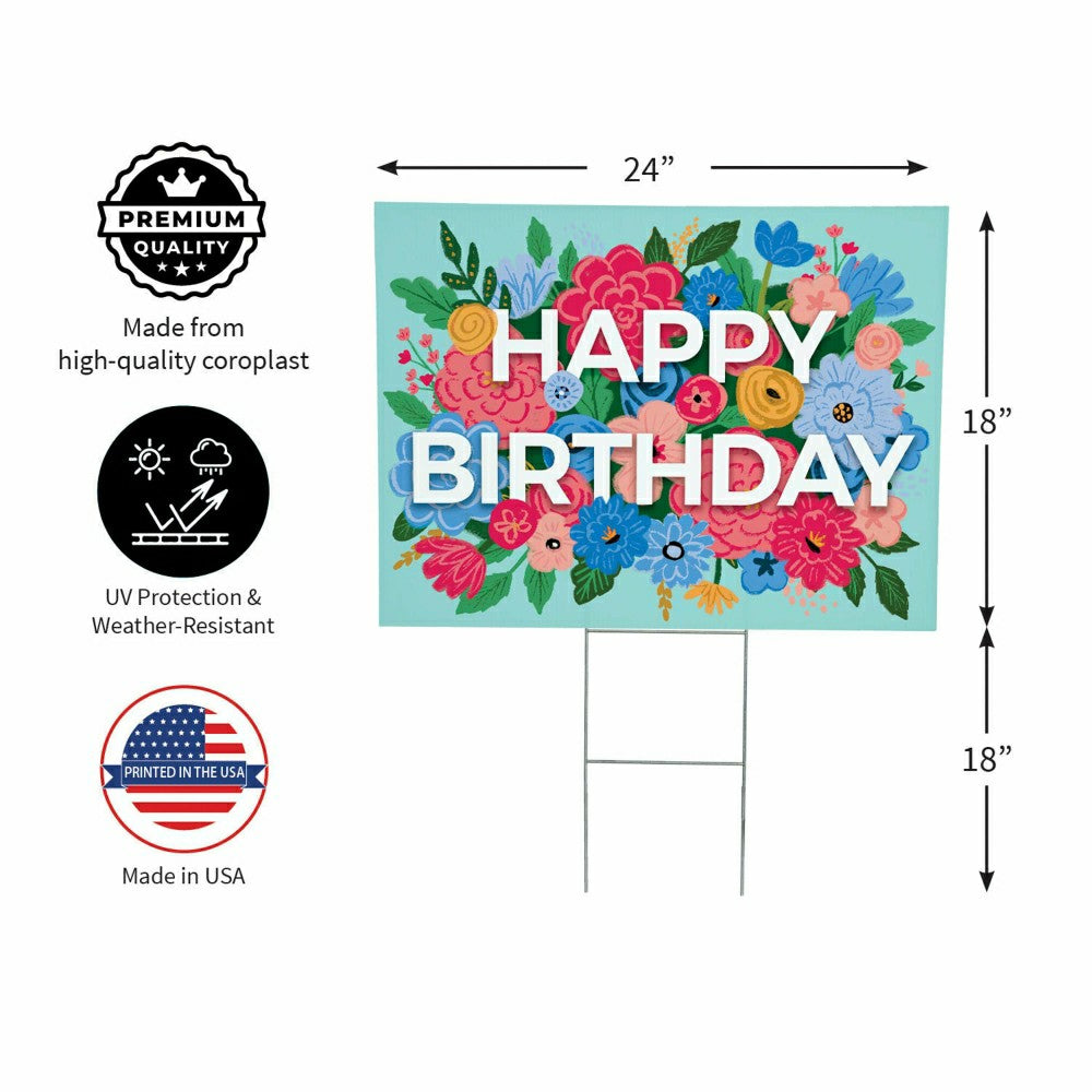 This Calls For Cake Yard Sign with H-Stake, "Happy Birthday", 24"x18" | Plow & Hearth