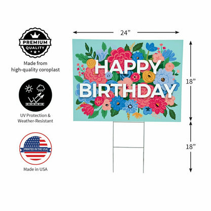 This Calls For Cake Yard Sign with H-Stake, "Happy Birthday", 24"x18" | Plow & Hearth