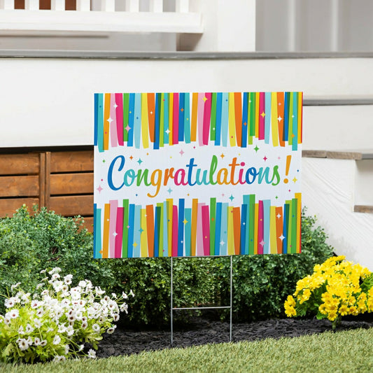 This Calls For Cake Yard Sign with H-Stake, "Congratulations!", 24"x18 | Plow & Hearth