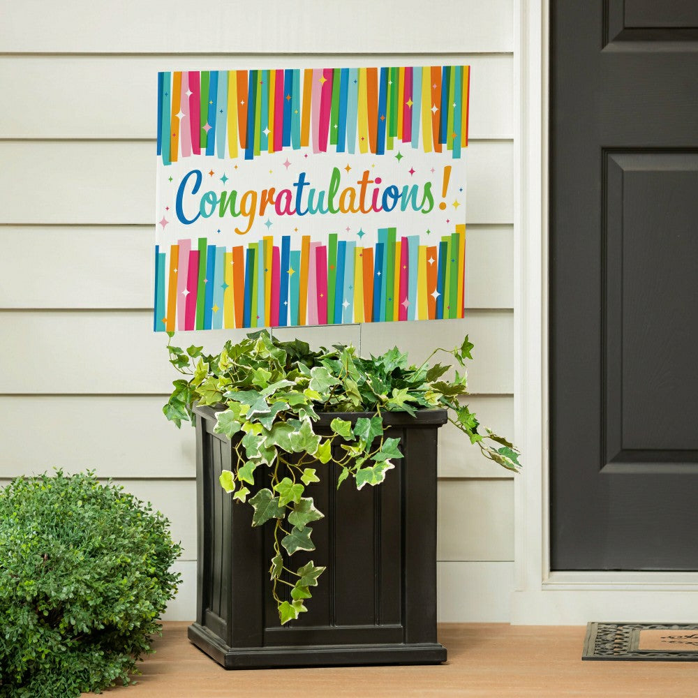 This Calls For Cake Yard Sign with H-Stake, "Congratulations!", 24"x18 | Plow & Hearth