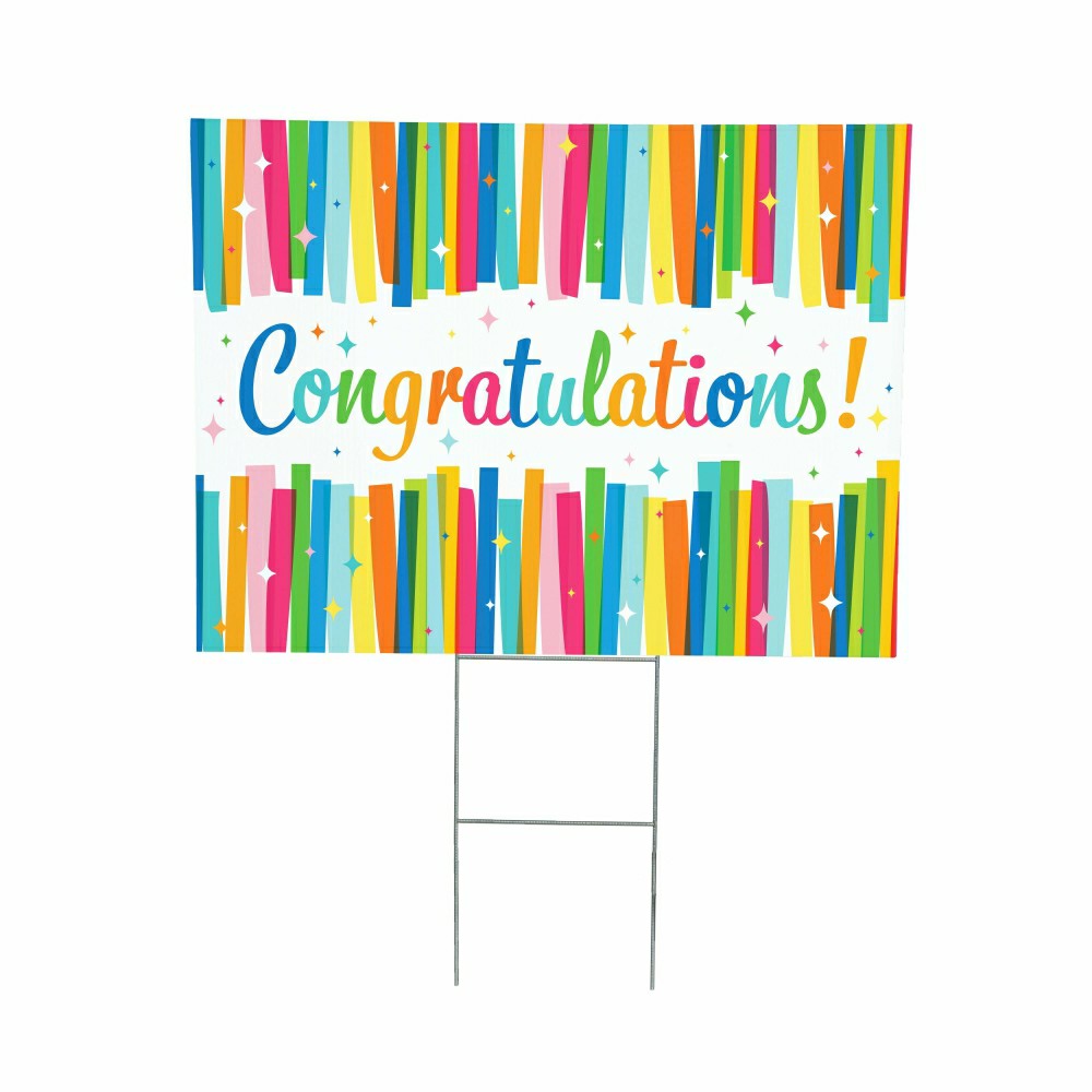This Calls For Cake Yard Sign with H-Stake, "Congratulations!", 24"x18 | Plow & Hearth