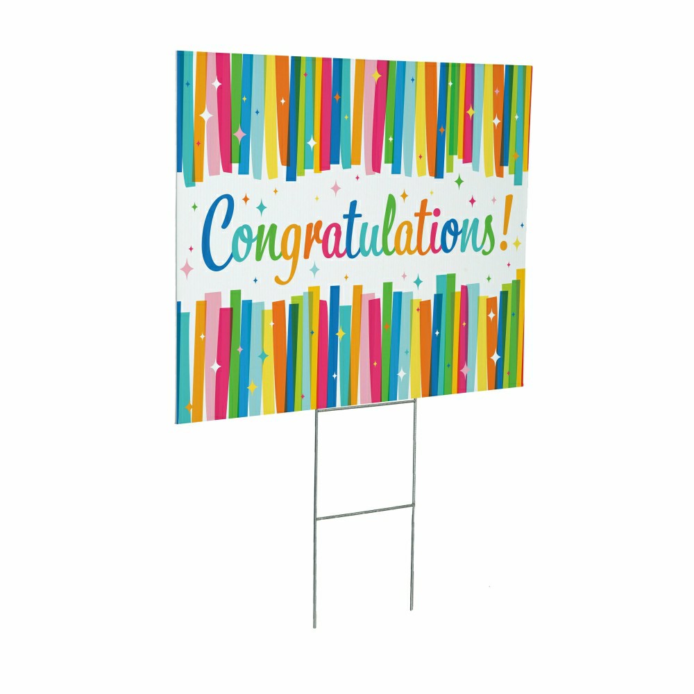 This Calls For Cake Yard Sign with H-Stake, "Congratulations!", 24"x18 | Plow & Hearth