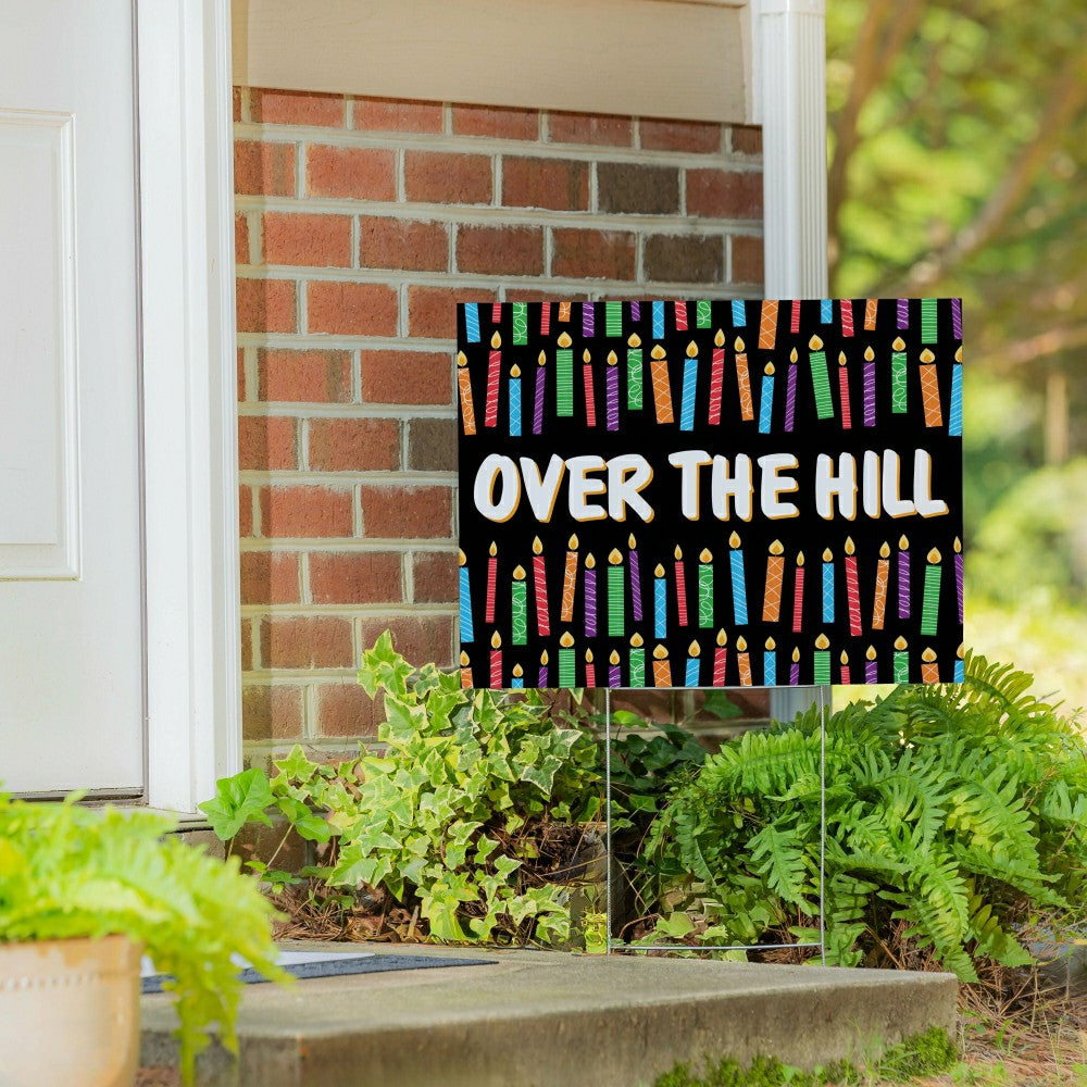 This Calls For Cake Yard Sign with H-Stake, "Over The Hill", 24"x18" | Plow & Hearth
