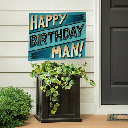 This Calls For Cake Yard Sign with H-Stake, "Happy Birthday Man!", 24" | Plow & Hearth