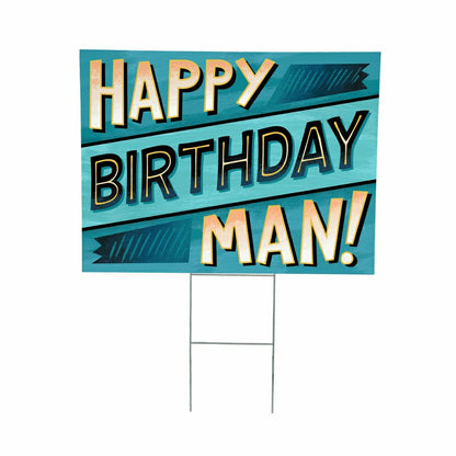This Calls For Cake Yard Sign with H-Stake, "Happy Birthday Man!", 24" | Plow & Hearth