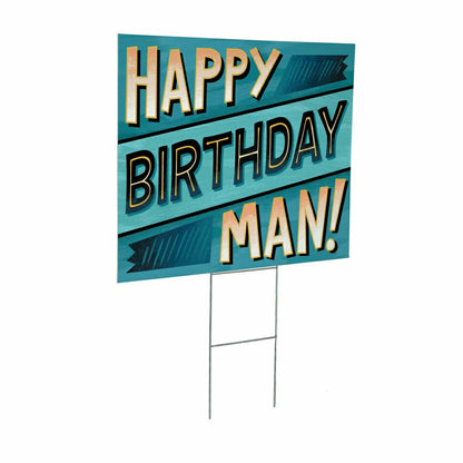 This Calls For Cake Yard Sign with H-Stake, "Happy Birthday Man!", 24" | Plow & Hearth