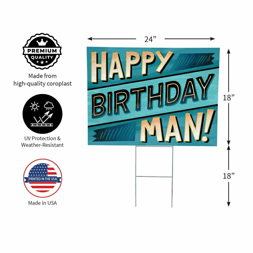 This Calls For Cake Yard Sign with H-Stake, "Happy Birthday Man!", 24" | Plow & Hearth