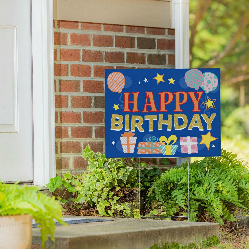 This Calls For Cake Yard Sign with H-Stake, "Happy Birthday", 24"x18" | Plow & Hearth