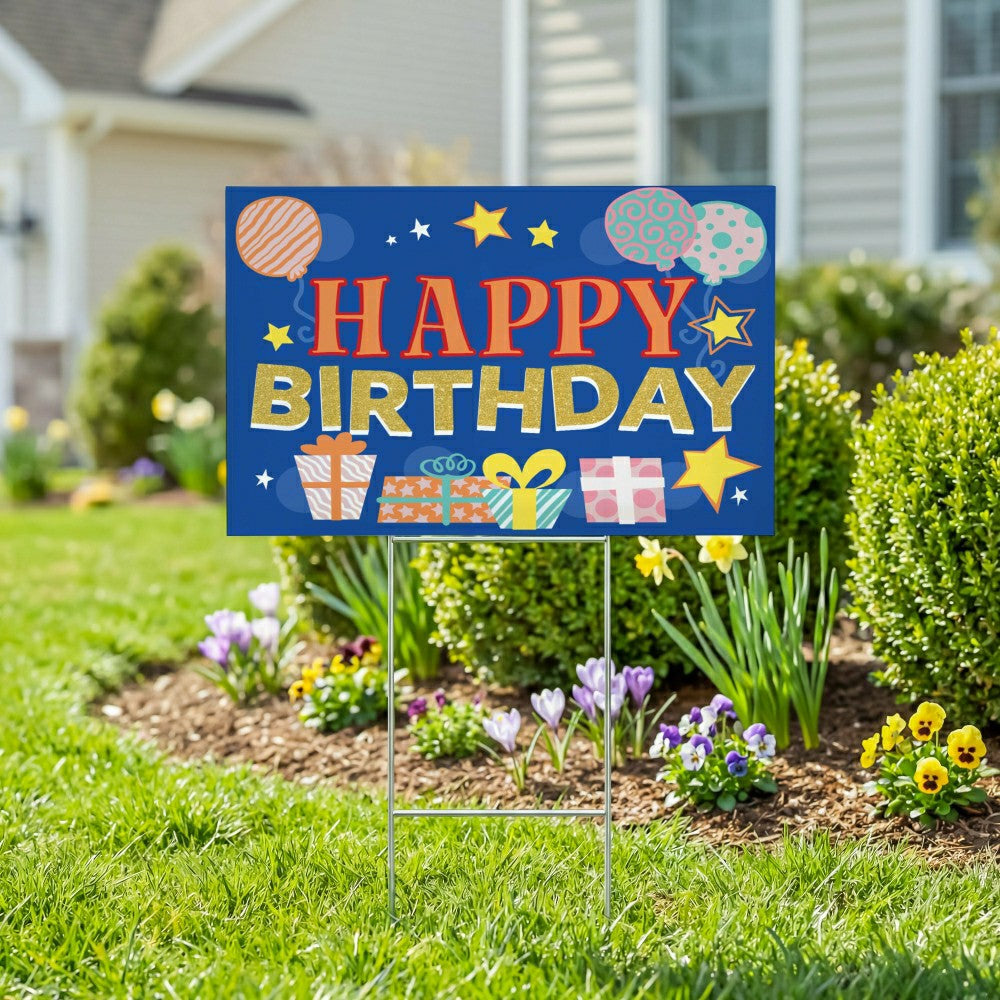 This Calls For Cake Yard Sign with H-Stake, "Happy Birthday", 24"x18" | Plow & Hearth