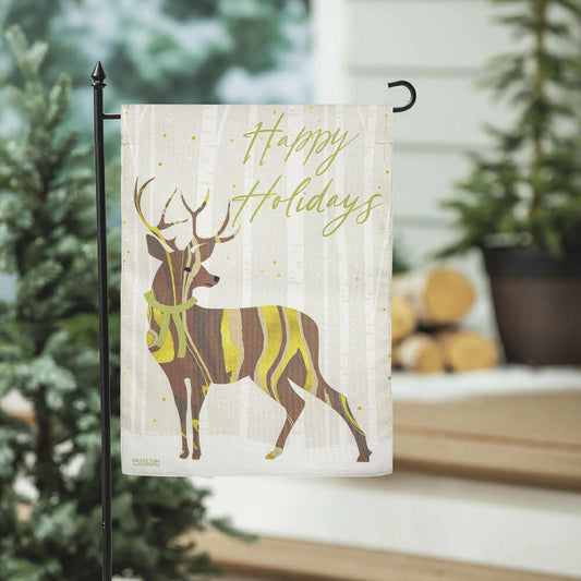 Happy Holidays Deer Burlap Garden Flag | Plow & Hearth
