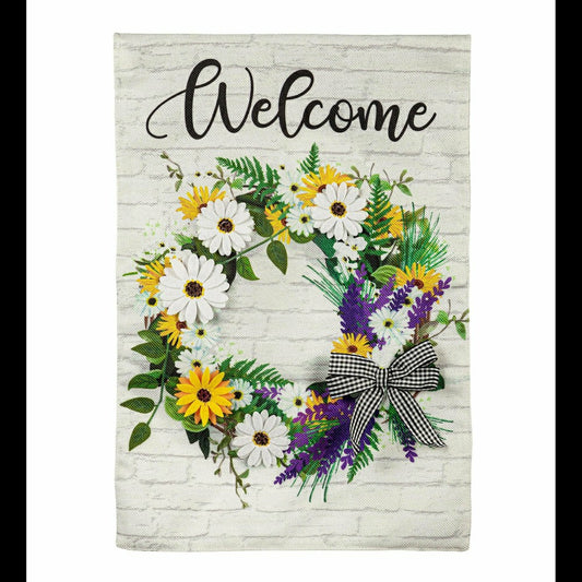 Farmhouse Daisy Wreath Burlap Garden Flag | Plow & Hearth