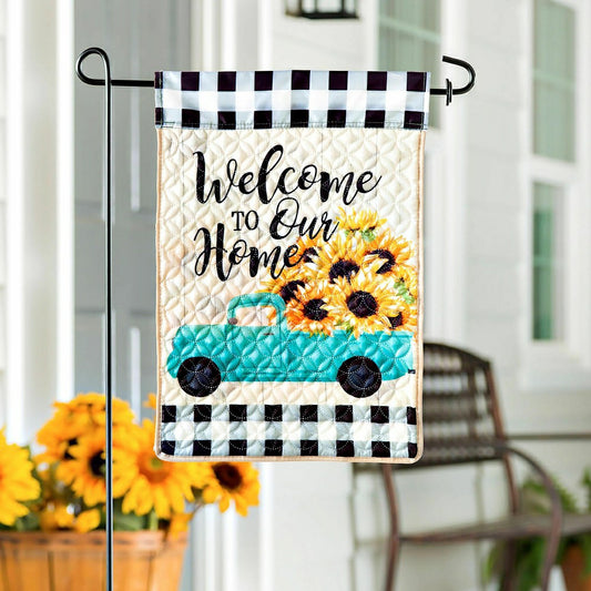 Mint Sunflower Truck Garden Quilted Flag | Plow & Hearth