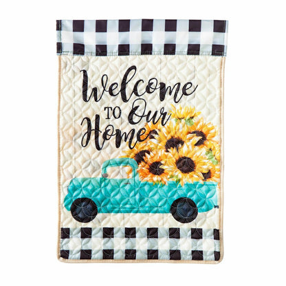Mint Sunflower Truck Garden Quilted Flag | Plow & Hearth