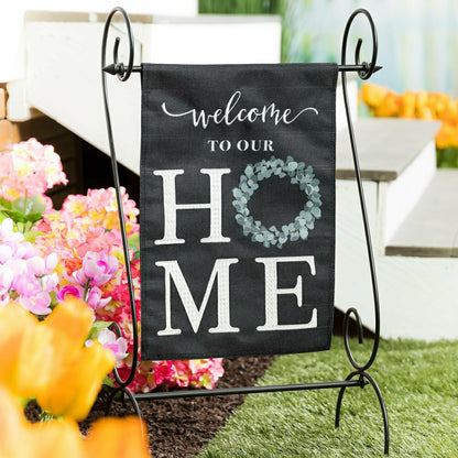 “Welcome To Our Home” Eucalyptus Burlap Garden Flag | Plow & Hearth
