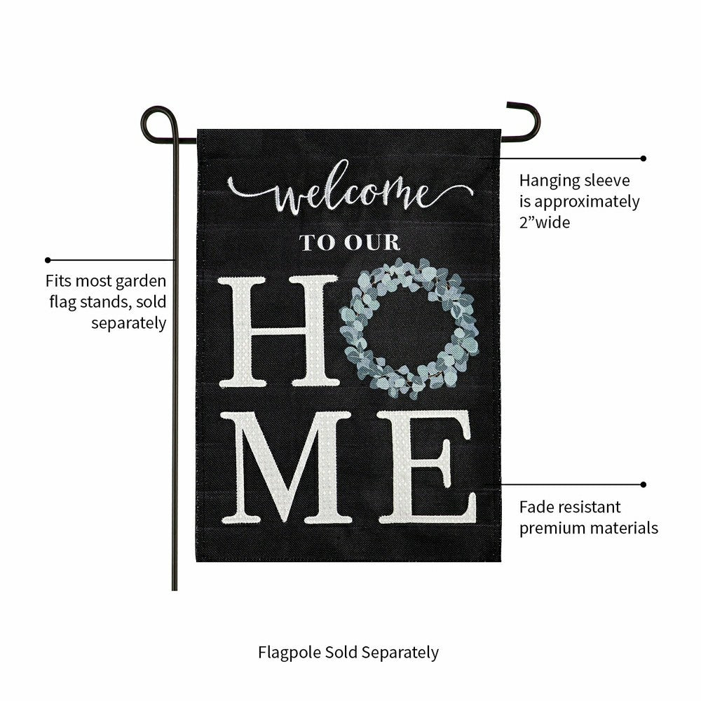 “Welcome To Our Home” Eucalyptus Burlap Garden Flag | Plow & Hearth