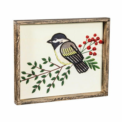 Woodland Storybook Indoor Wall Decor, Textile Beaded Chickadee with Wo | Plow & Hearth