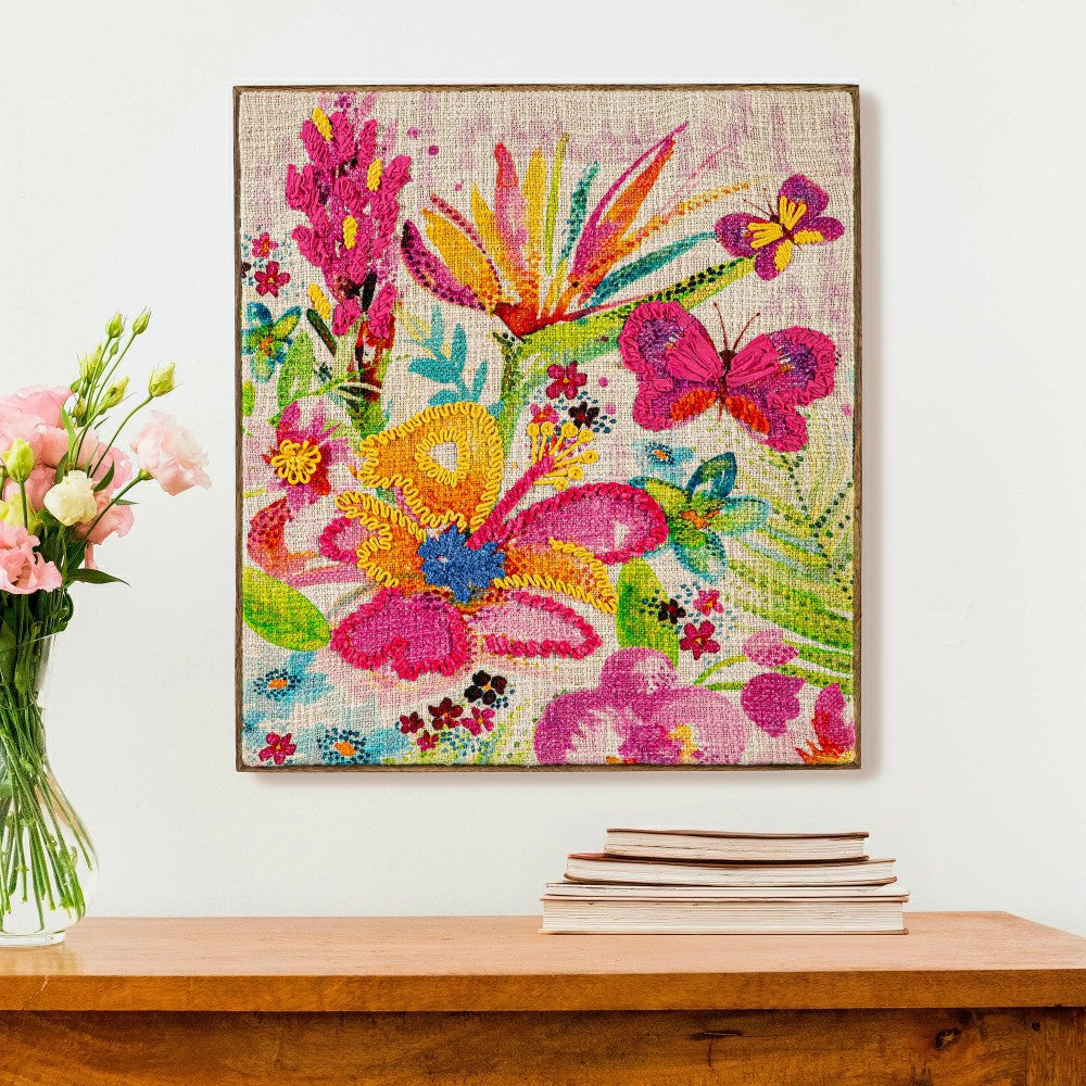 Embroidered Floral & Butterfly Wall Art | Plow & Hearth