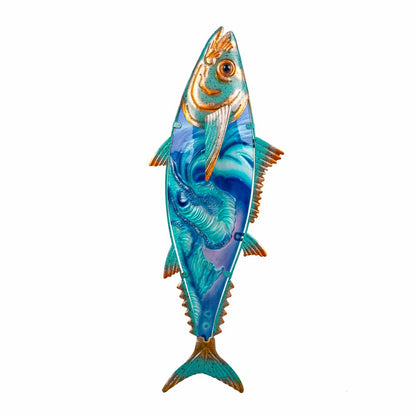Blue Coastal Outdoor Wall Decor, Metal & Glass, Fish with Metallic Fin | Plow & Hearth